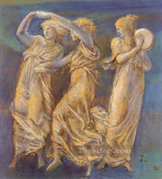 ThreeFemale Figures Dancing And Playing PreRaphaelite Sir Edward Burne Jones Oil Paintings